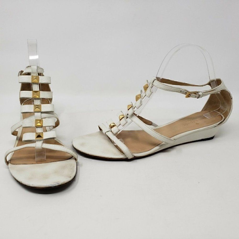 KATE SPADE  WHITE GOLD STRAPPY STUDDED SANDALS 9 M